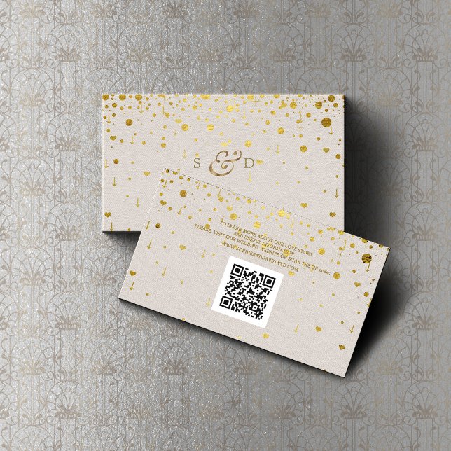 QR Code Gold Confetti Leather Wedding Website Business Card (wedding website qr code gold confetti elegant trendy)