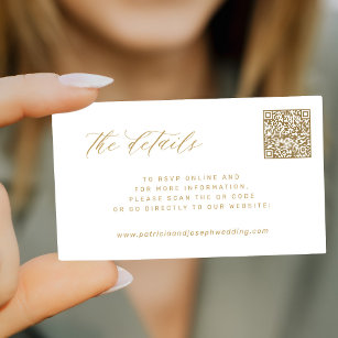 QR CODE gold elegant wedding website details Enclosure Card