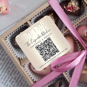 QR Code Gold Glitter Drips Business Name Modern Square Sticker