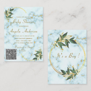 QR Code Gold Marble Baby Boy Shower Invitations