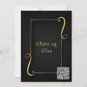 QR Code Gold Ornaments Black Grad Party Invitation