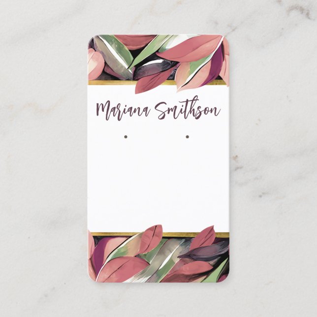  QR Code Gold Pastel Foliage Earrings Display Card (Front)