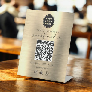 QR Code Gold Scan To Follow Us on Social Network Pedestal Sign