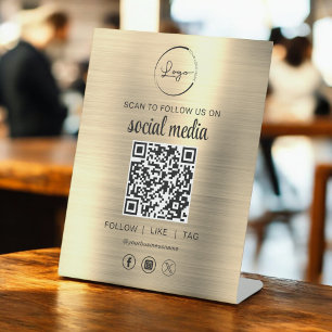 QR Code Gold Scan To Follow Us on Social Network Pedestal Sign