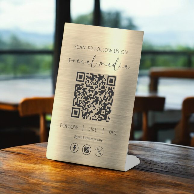QR Code Gold Scan To Follow Us on Social Network Pedestal Sign (Creator Uploaded)