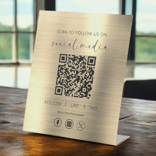 QR Code Gold Scan To Follow Us on Social Network Pedestal Sign