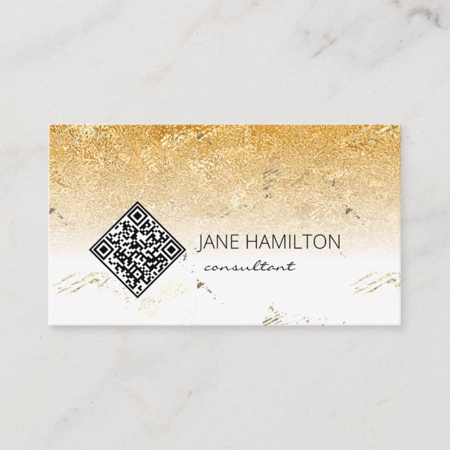 QR Code Gold Texture Business Card (Front)