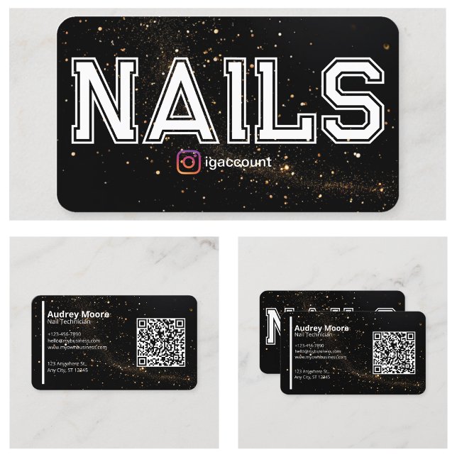 QR Code Golden Black Professional Nail Technician Business Card (QR Code Golden Black Professional Nail Technician Business Card
)