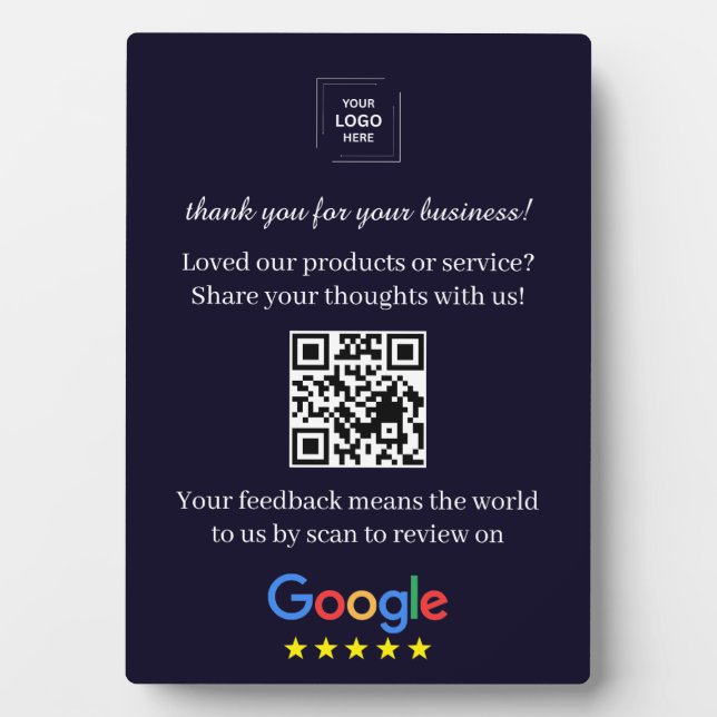 QR Code Google Review Easel Display Style Plaque (Front)