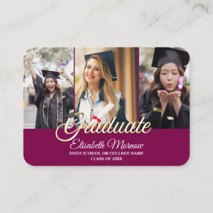 QR Code Graduation Announcement Card w/ 3 Photos  