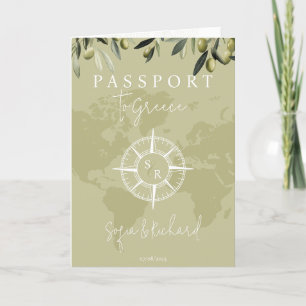 QR Code Greece Wedding  Passport Sage World Map Invitation