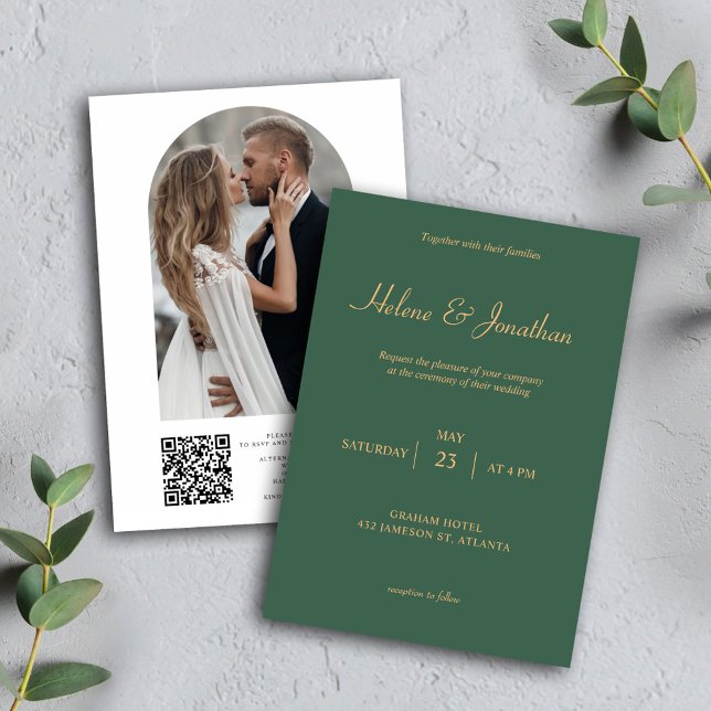 QR Code Green Minimal Modern Elegant Wedding Invitation (Sage Green QR Code Photo Wedding Invitation)