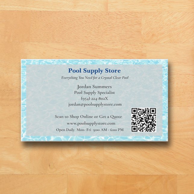 QR Code Grey Blue Swimming Pool Contractor   Business Card (Grey Pool Business Card )