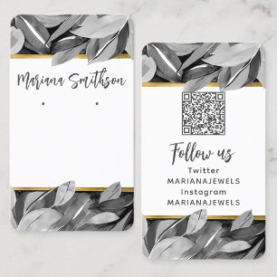    QR Code Grey Gold Foliage Earrings Display Card
