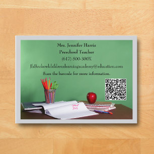 QR Code Grey Grade School Preschool Teacher Business Card