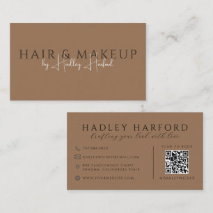 QR Code Hair And Makeup Dark Terracotta Business Card