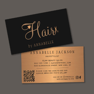 QR CODE hair salon black gold metallic hairstylist Business Card