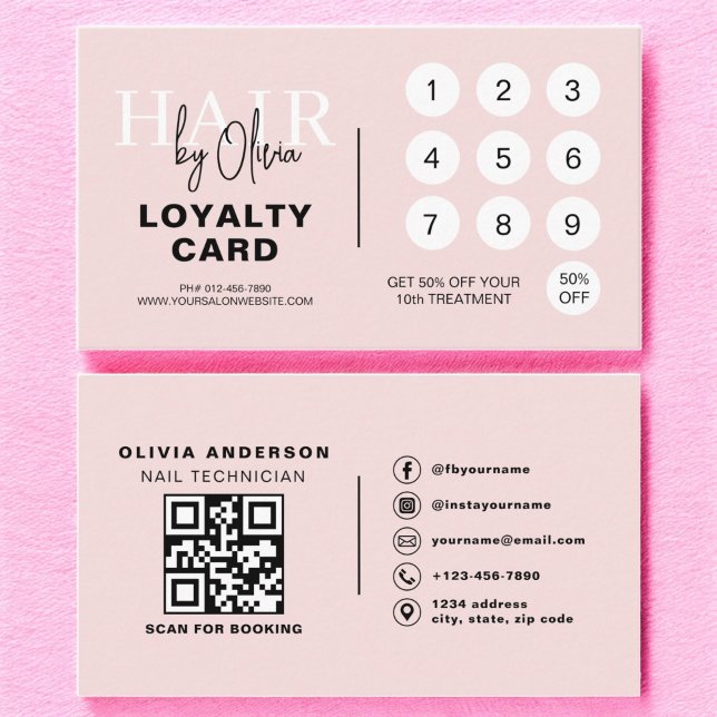 QR Code Hair Salon Blush Pink Loyalty Card (Creator Uploaded)