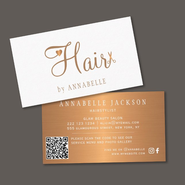 QR CODE hair salon gold glam metallic hairstylist Business Card (Creator Uploaded)