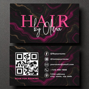 QR Code Hair Stylist Agate Hot Pink Black Business Card