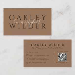 QR Code Hair Stylist Dark Terracotta Business Card