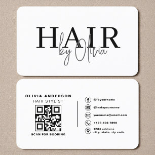QR Code Hair Stylist Modern Typography Business Card