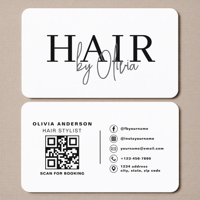 QR Code Hair Stylist Modern Typography  Business Card (Creator Uploaded)