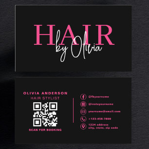 QR Code Hair Stylist Modern Typography Business Card