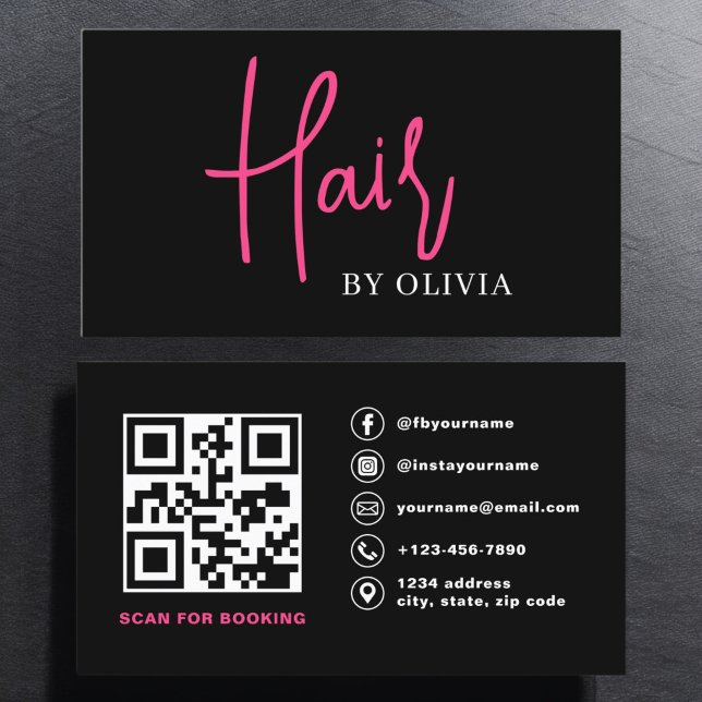 QR Code Hair Stylist Modern Typography  Business Card (Creator Uploaded)