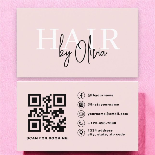 QR Code Hair Stylist Modern Typography  Business Card (Creator Uploaded)