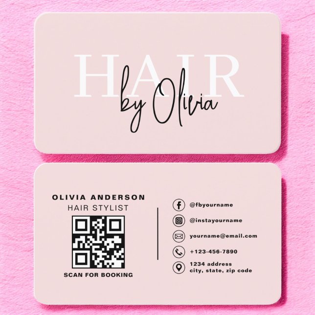 QR Code Hair Stylist Modern Typography  Business Card (Creator Uploaded)