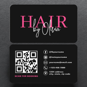 QR Code Hair Stylist Modern Typography Business Card
