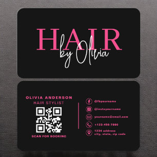 QR Code Hair Stylist Modern Typography  Business Card