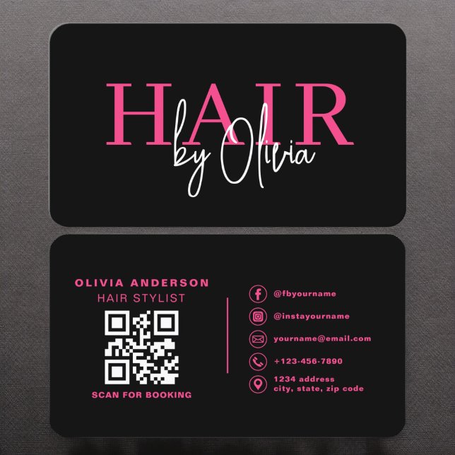 QR Code Hair Stylist Modern Typography  Business Card (Creator Uploaded)