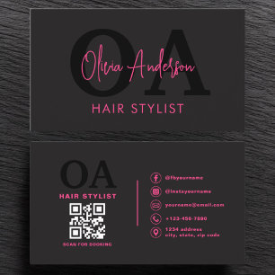 QR Code Hair Stylist Monogram Modern Typography  Business Card