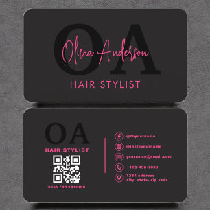 QR Code Hair Stylist Monogram Modern Typography  Business Card