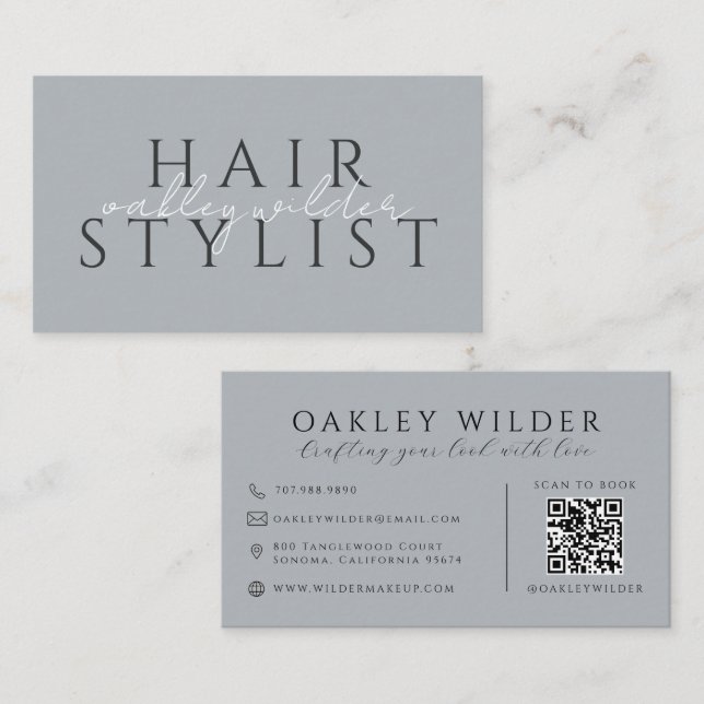 QR Code Hair Stylist Neutral Business Card (Front/Back)