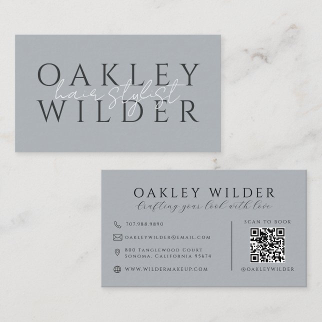 QR Code Hair Stylist Neutral Business Card (Front/Back)