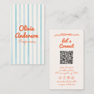 QR Code Hand Drawn Written Blue Orange Whimsy Boho Business Card