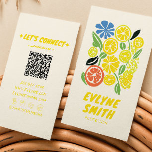 QR Code Hand Drawn Yellow Lemonade Retro Summer Business Card