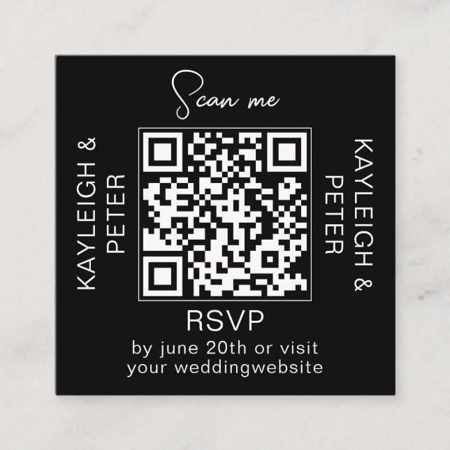 QR Code hand Font Wedding RSVP Card (Front)