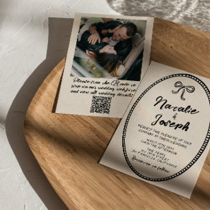 QR Code Hand Written Vintage Modern Photo Wedding Invitation