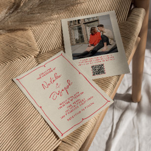 QR Code Hand-Written Vintage Photo Wedding Invitation