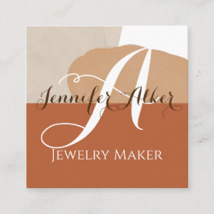 QR Code Handmade Jewellery Hand Lettered Monogram Square Business Card