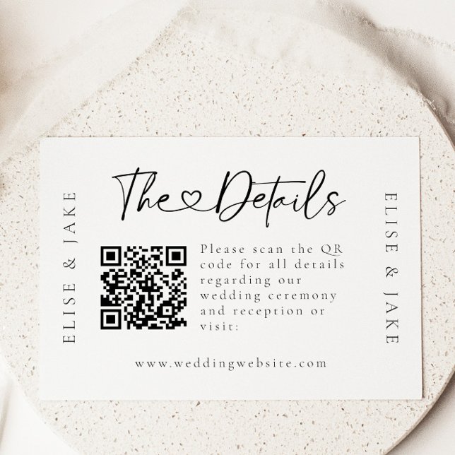 QR Code Heart Font Wedding Details Card (Creator Uploaded)