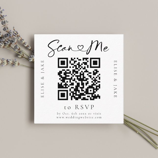 QR Code Heart Font Wedding RSVP Card (Creator Uploaded)