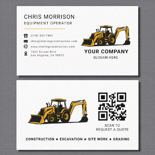 QR Code Heavy Equipment Construction Company Business Card