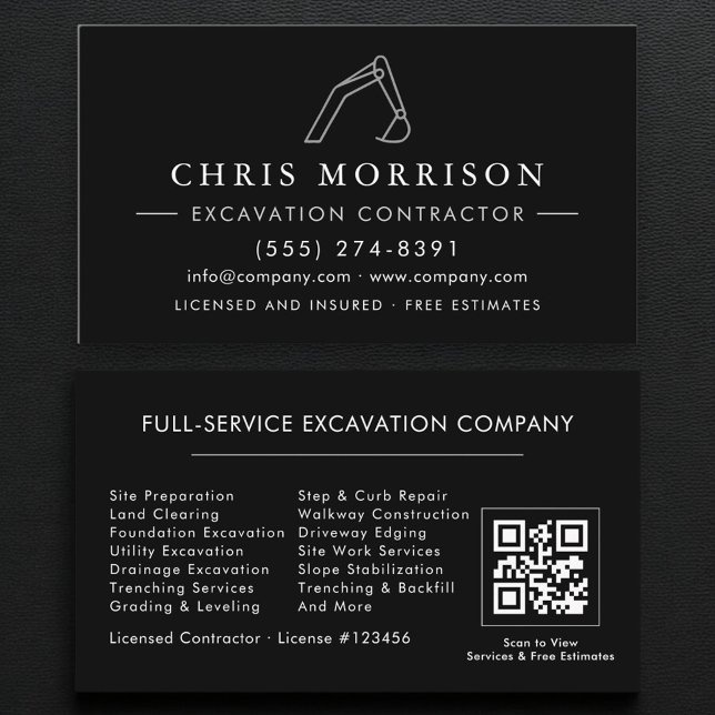 QR Code Heavy Equipment Excavation Operator  Business Card (Creator Uploaded)