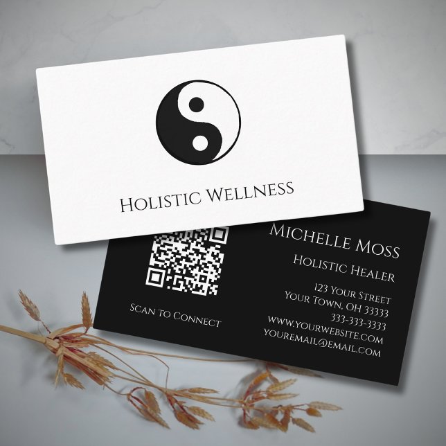 QR code Holistic Healer Yin Yang Wellness Simple Business Card (Creator Uploaded)