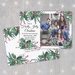 QR Code Holly Jolly Christmas Greenery 1 Photo Holiday Card<br><div class="desc">Have a holly jolly Christmas, it's the best time of the year! This year celebrate the joyful wonders of modern technology with a fun interactive QR code photo collage holiday card. Share one of your favourite pictures as well as an online video message, song, photo album, or other website. All...</div>